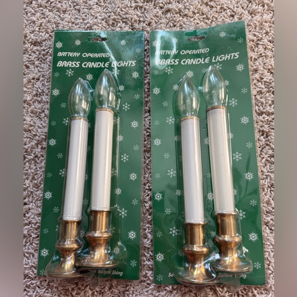 Vintage Brass Battery Operated Taper Candles Lot of 2 NOS Flameless - Picture 1 of 4